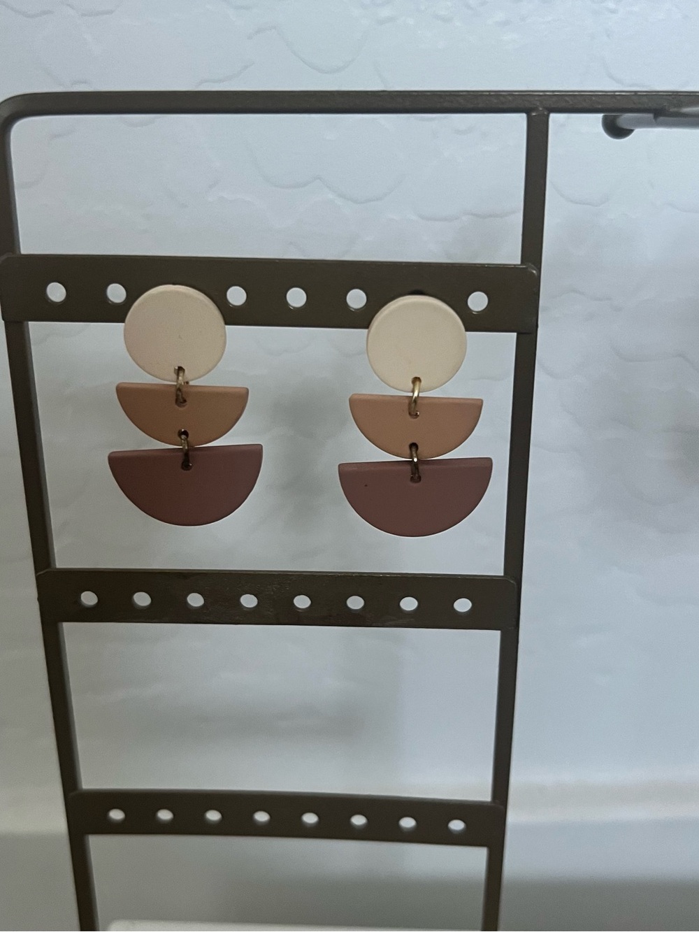 Neutral Geometric Dangle Earrings - Cream & Mauve